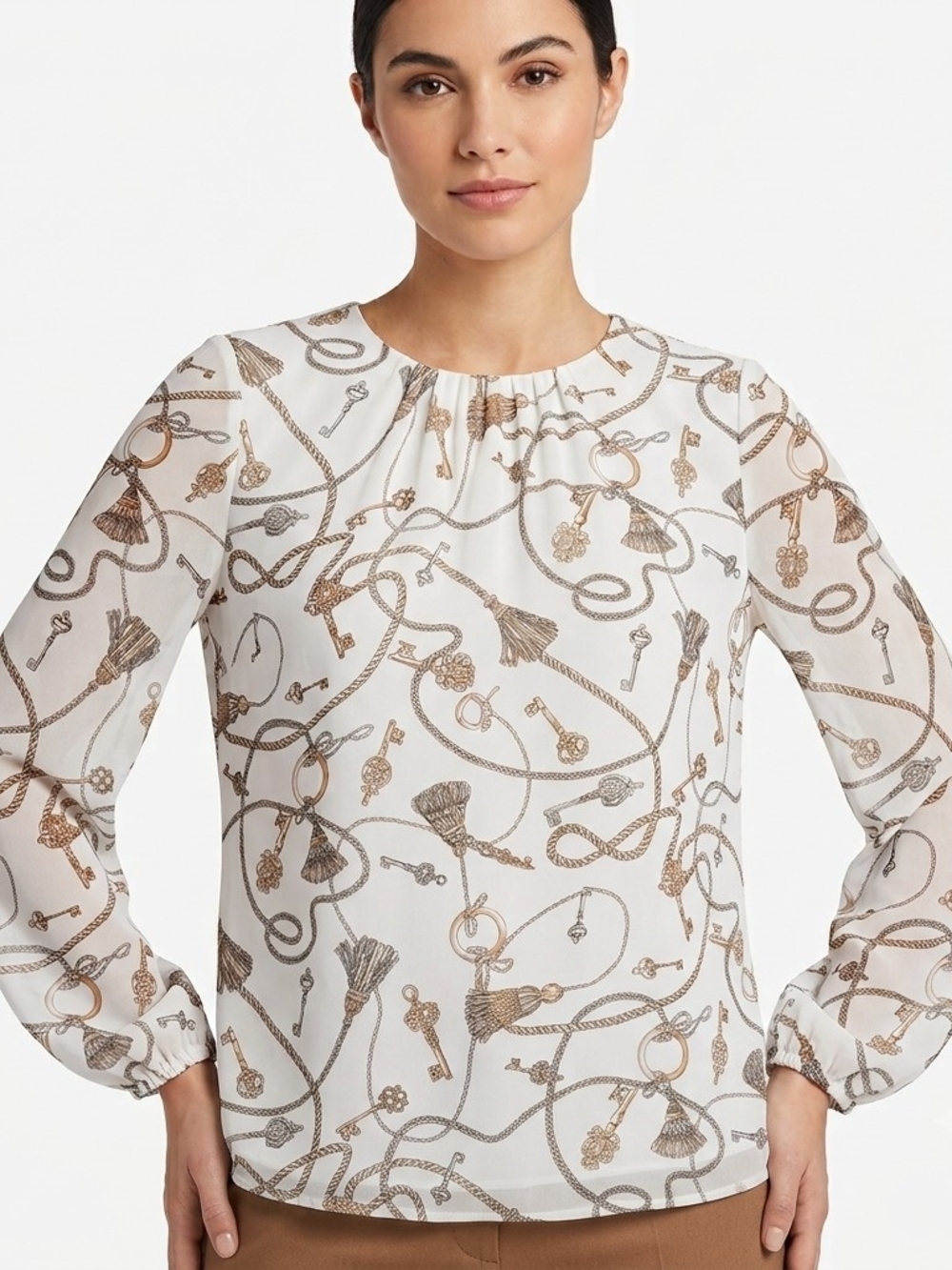 White House Black Market Status Print Blouse Size Small Equestrian Nautical